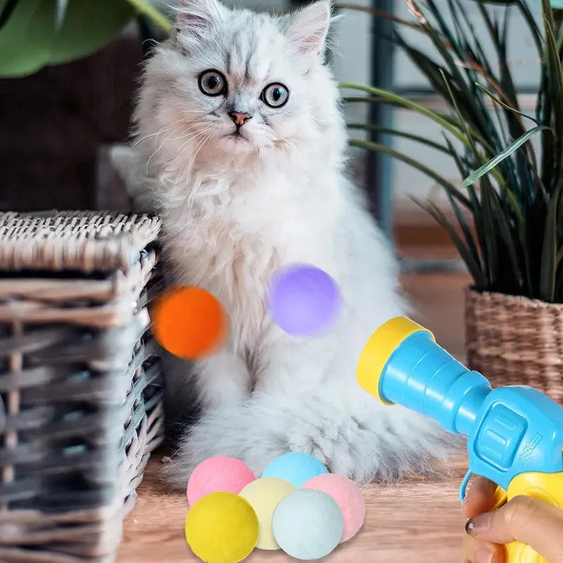 Cat Toys Interactive Launch Training Toy For Pet Kitten Creative Mini Shooting Gun Games Stretch Plush Ball Toys Pet Supplies - Nova Trendz