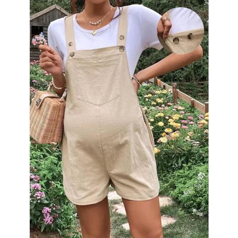 Maternity Jumpsuits Knee-length Plus Size Summer Fashion Pregnant Woman Rompers Solid Color Pregnancy Overalls Cotton Clothes Nova Trendz