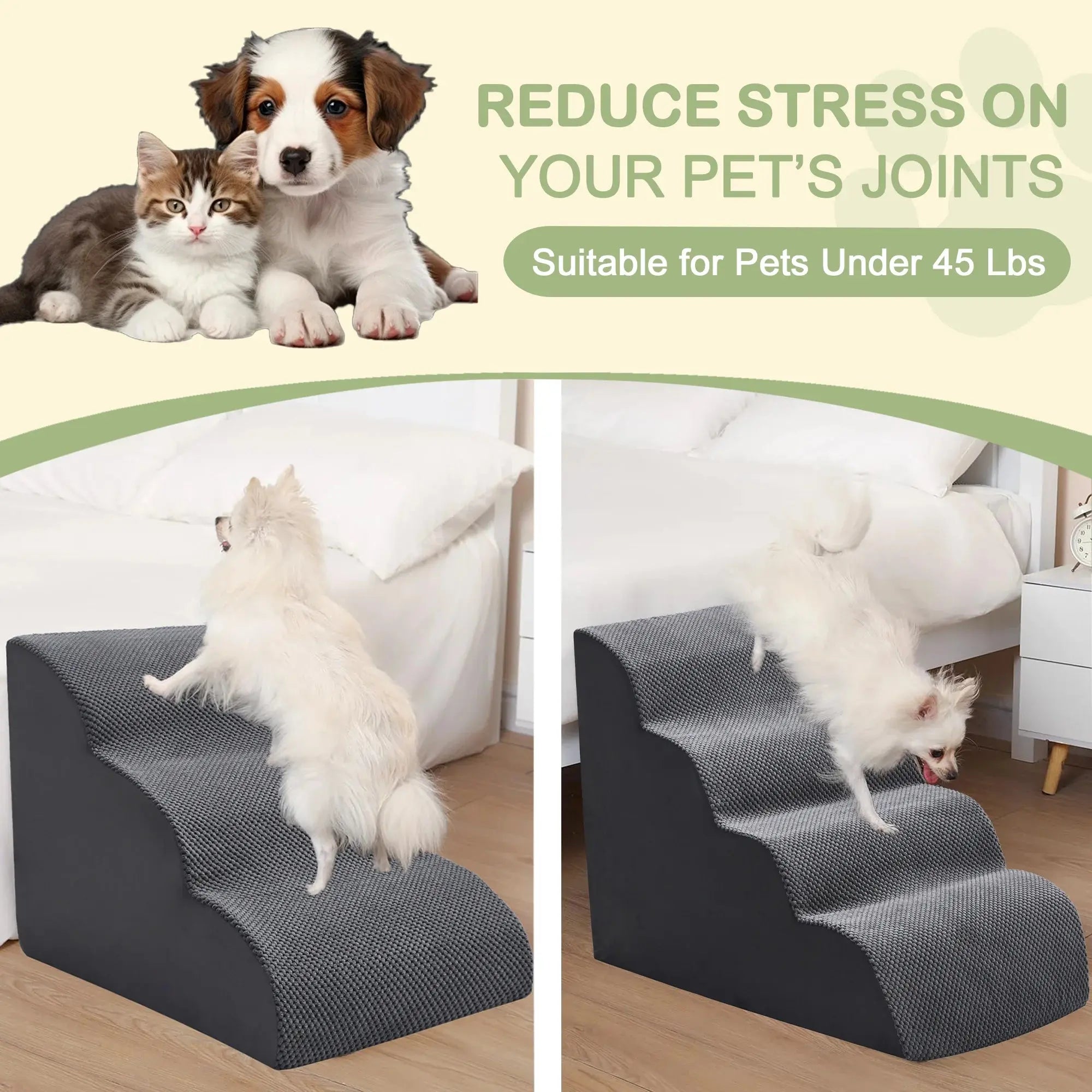 Curved Dog Stairs Ramp for High Beds 19.7" H, 4-Step Dog Steps for Small Dogs and Cats, Pet Stairs for High Bed Climbing, Grey - Nova Trendz