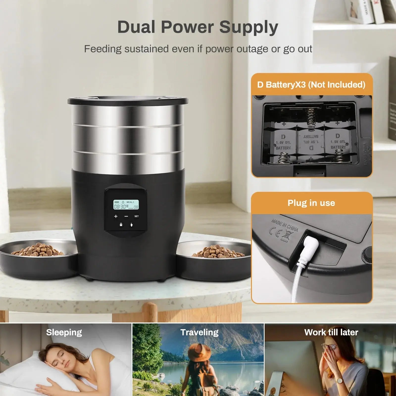 4.5L Button WiFi Automatic Cat Feeder Includes Two Stainless Steel Bowls Smart Pet Cat and Dogs Food Dispenser Feeder Pet Feeder - Nova Trendz