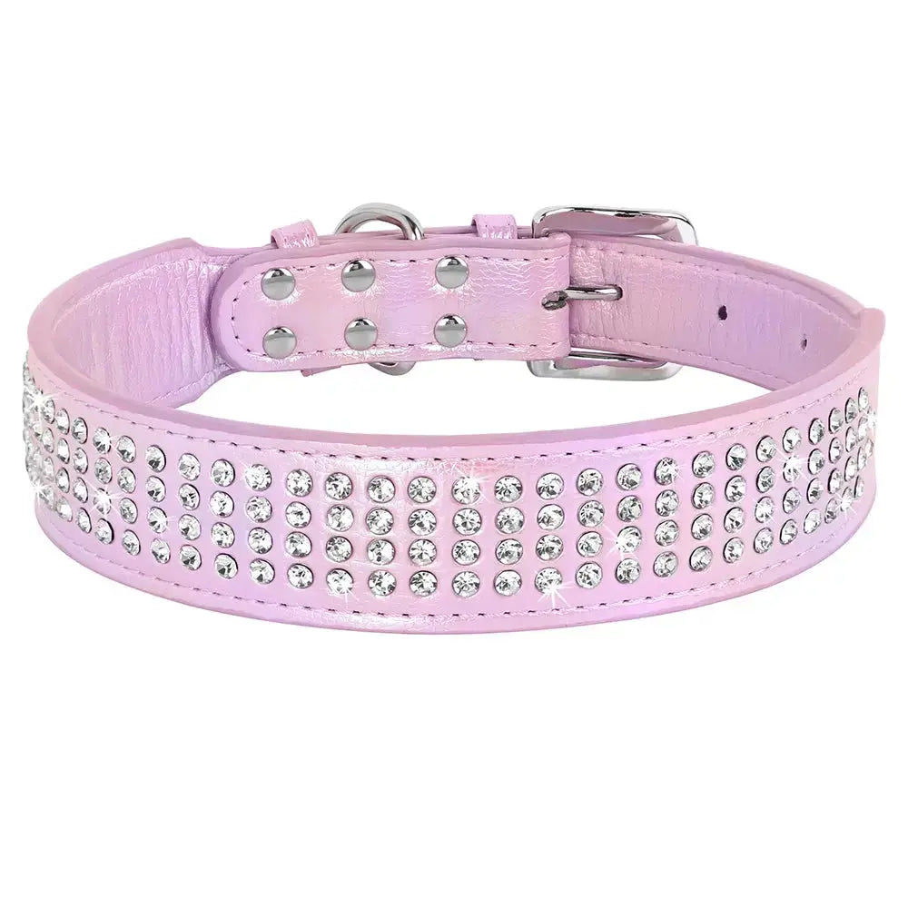 Bling Rhinestone Dog Collar Wide Leather Dogs Collars Glitter Diamond Pet Necklace Durable For Medium Large Dogs French Bulldog Nova Trendz
