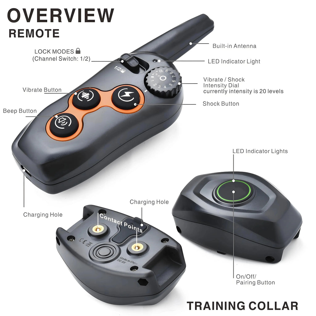 Dog Training Collar/Auto-barking Stopper 2 in 1 Function 500m Remote Control Range Waterproof Pet Electric Collar For Most Dogs - Nova Trendz