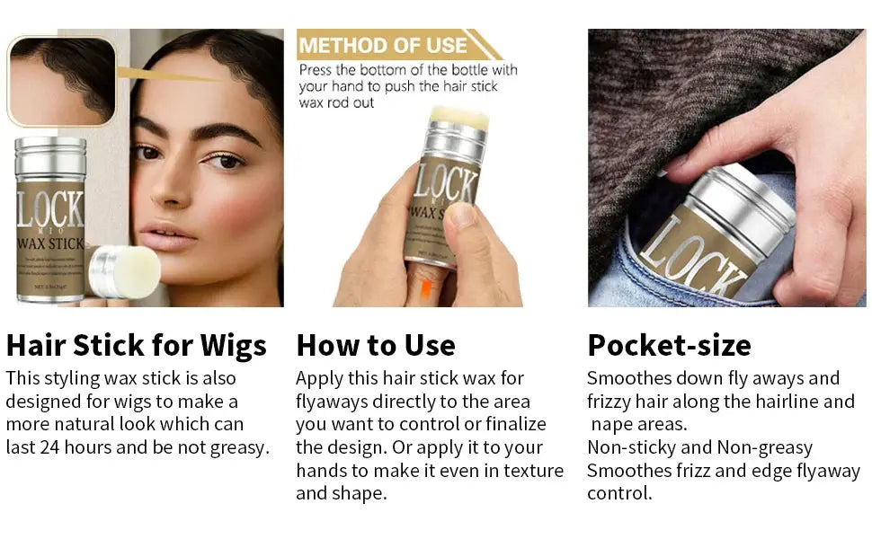 LOCKMIO Hair Wax Stick for Women and Kids Long Lasting Hold Pomade Control Broken Frizz Flyaway Styling Wax for Natural Wigs Nova Trendz
