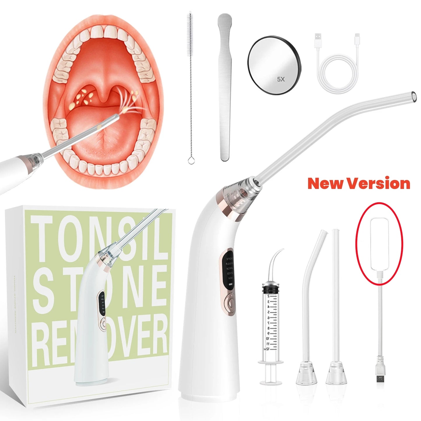 Electronic Vacuum Tonsil Stone Remover Kit with 5 Suction Modes 10in1 Tonsil Stone Cleaner Mouth Cleaning Tool Oral Fresh Care