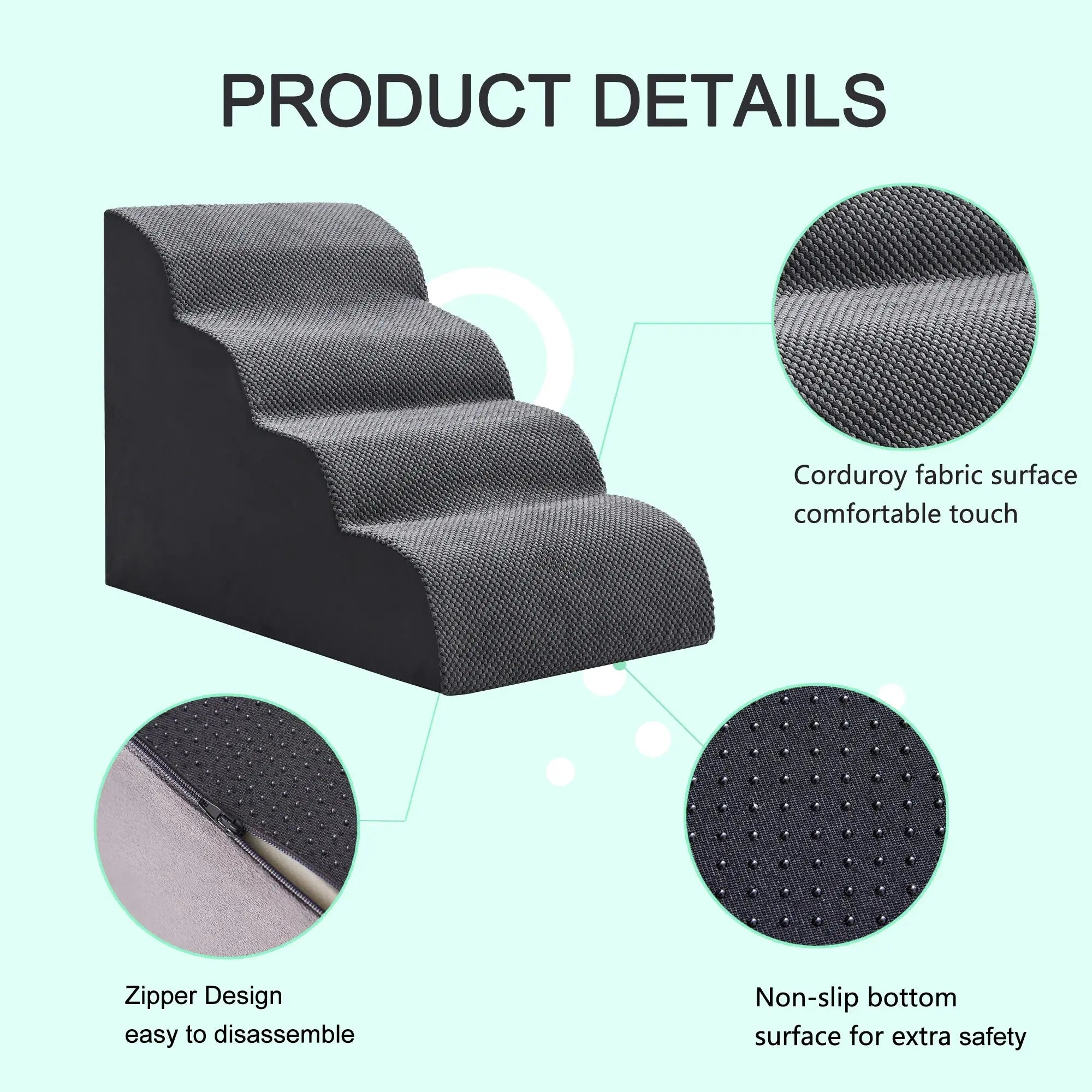Curved Dog Stairs Ramp for High Beds 19.7" H, 4-Step Dog Steps for Small Dogs and Cats, Pet Stairs for High Bed Climbing, Grey - Nova Trendz