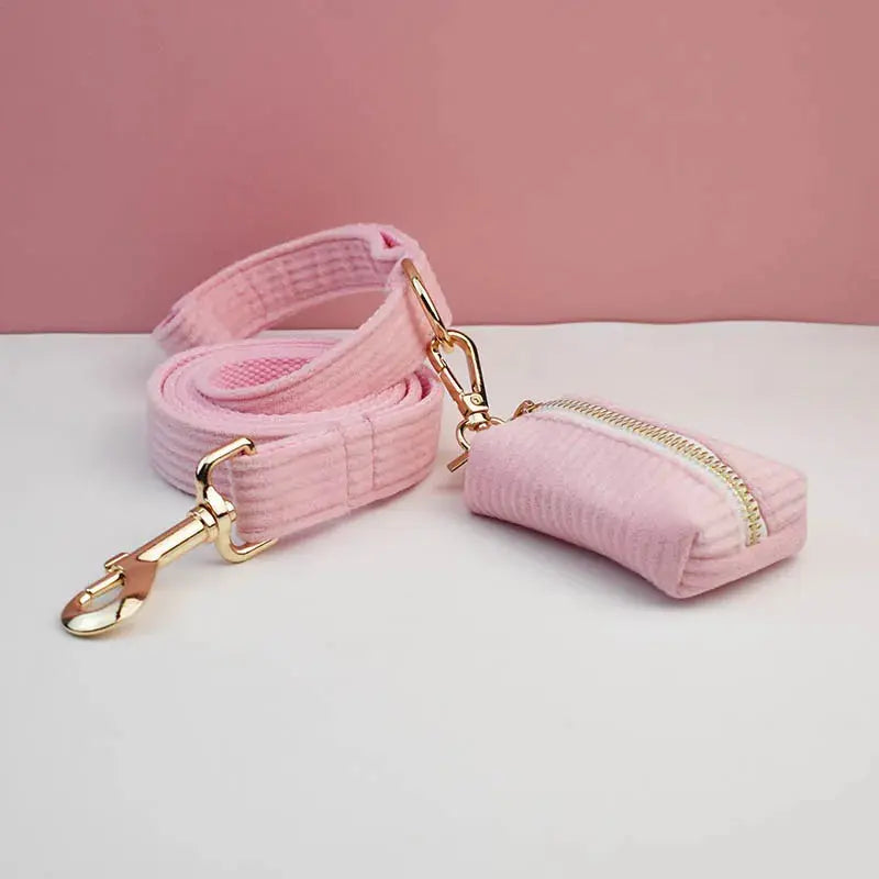 Pink Corduroy Dog Collar And Leash Set For Dogs Custom Engraved Nameplate Pet Supplies Dog Leash Corduroy07 - Nova Trendz