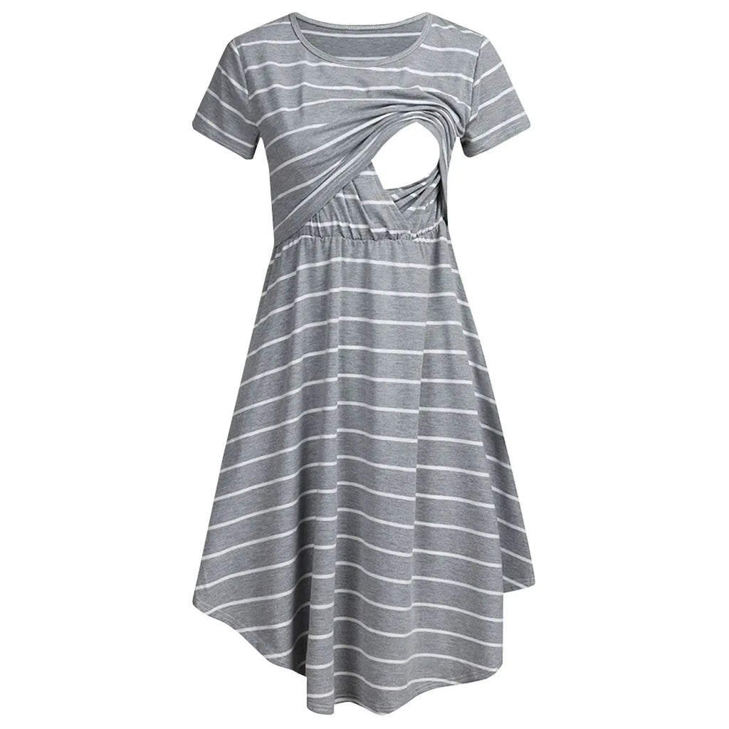Summer Maternity Care Striped Dresses Women Maternity Casual Striped Short Sleeve Nursing Dress Clothes For Pregnant Women Nova Trendz