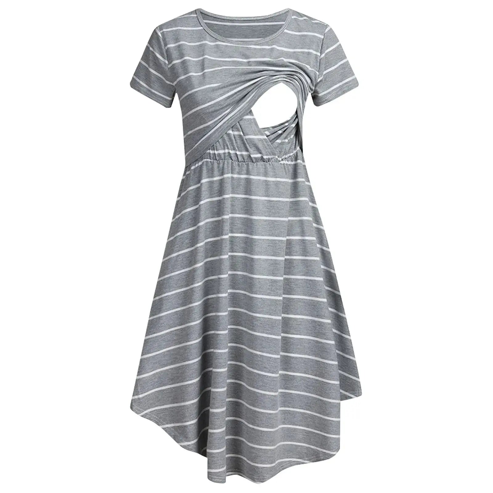 Summer Maternity Care Striped Dresses Women Maternity Casual Striped Short Sleeve Nursing Dress Clothes For Pregnant Women Nova Trendz