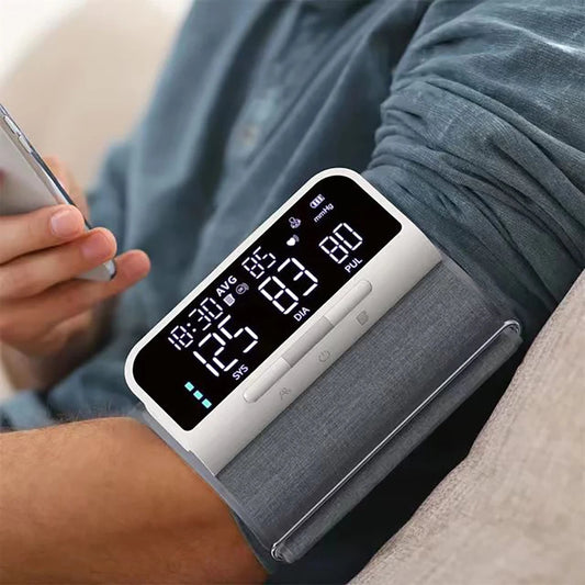 Full Upper Arm Blood Pressure Monitor Rechargeable Digital Three Color LCD large Screen Blood Pressure Monitor With Voice