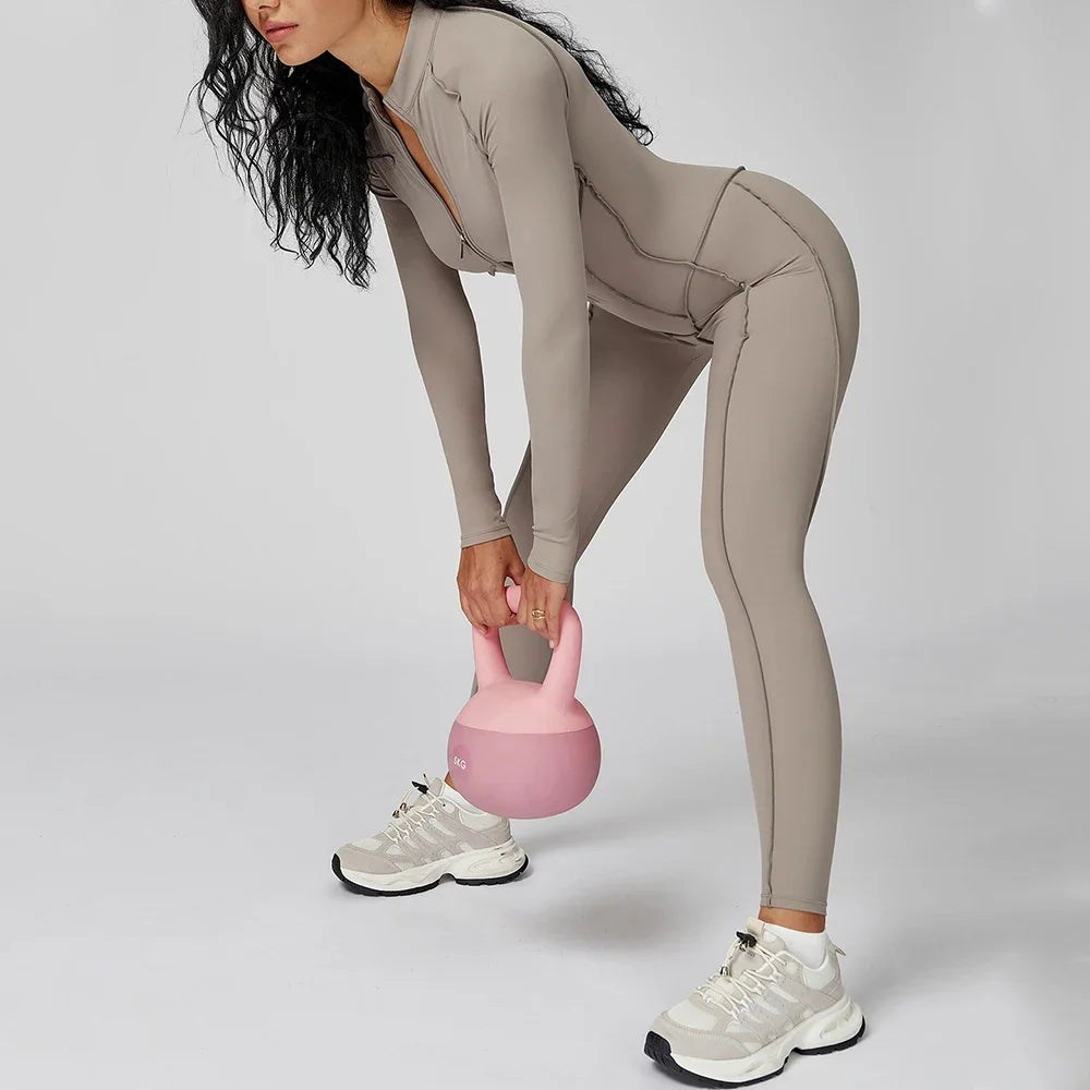 Yoga Bodysuit Long Sleeved Women's Tracksuits Gym Zipper Jumpsuits Sports Workout High-intensity Fitness One-piece Tights Suit Nova Trendz