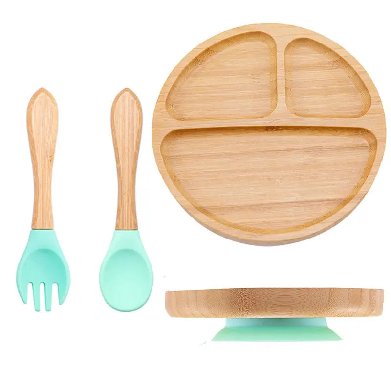 3Pcs Baby Bamboo Plate Silicone Suction Kids Wooden Feeding Tableware Non-slip Dinnerware Baby Tableware for Baby Birthday Gift Nova Trendz