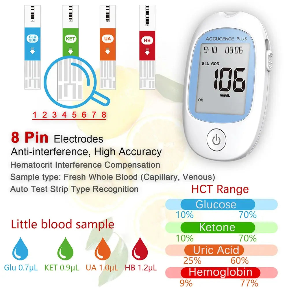 Blood Ketone Hemoglobin Uric Acid Blood Glucose Test Strips Test Strips for PM800 4 in 1 Meter Diabetes Gout HB Anemia Monitor Nova Trendz