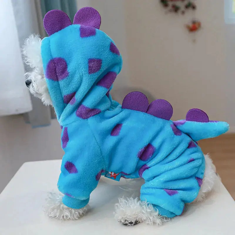 Cosplay Dinosaur Dog Halloween Costume for Small Dogs Dress Up Hoodies Thermal Velvet Padded Dog Pajamas Winter Puppy Jumpsuit - Nova Trendz