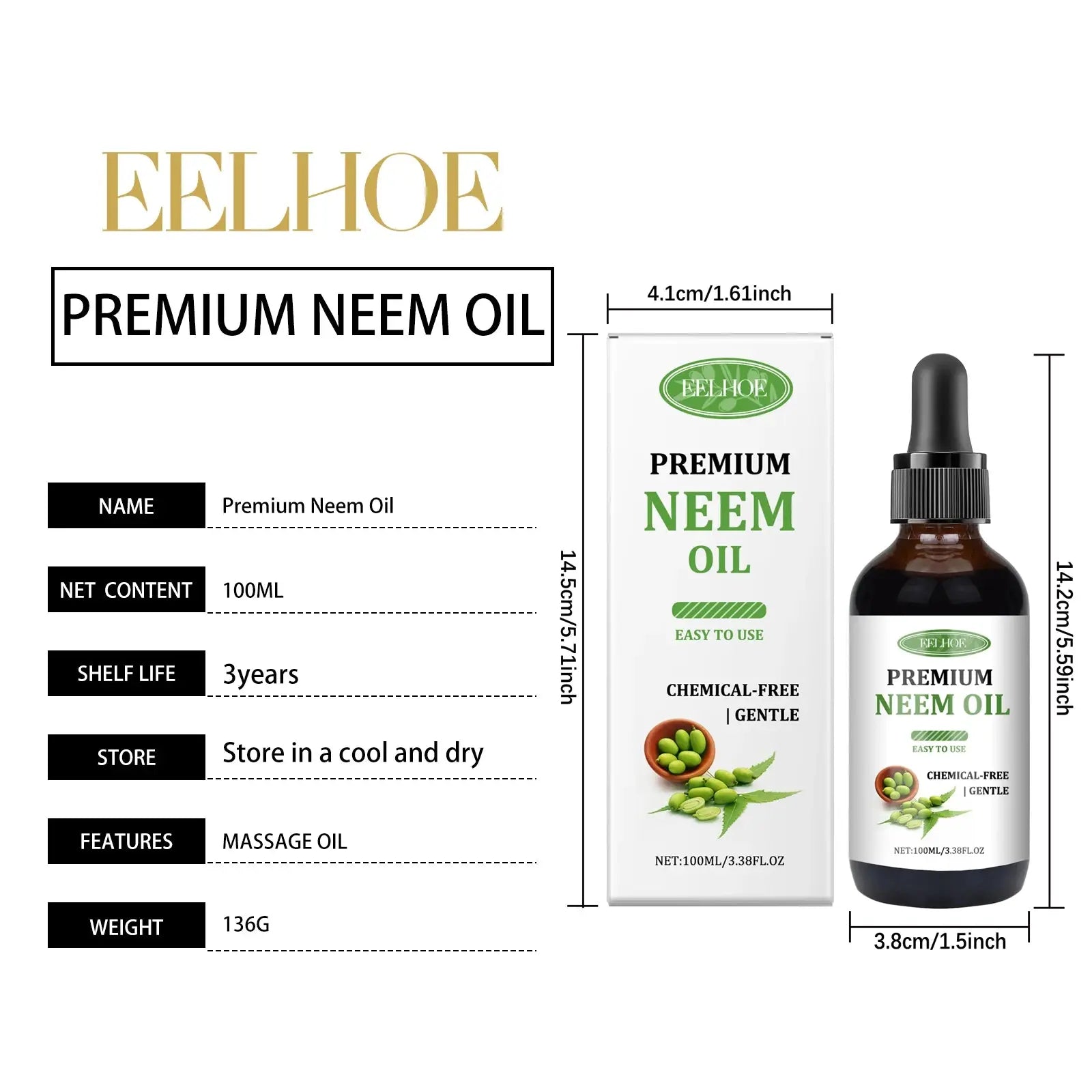 USDA Certified Organic Neem Oil (4 Ounce) 100% Pure Natural Oil, Hair Growth, Skin & Body Care,ails, Acne, Anti-Aging Moisturize Nova Trendz