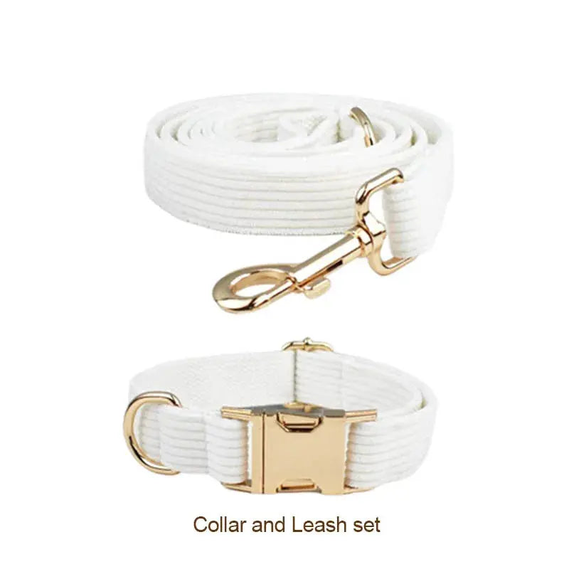 White Corduroy Dog Collar And Leash Set For Dogs Custom Engraved Nameplate Pet Supplies Dog Leash Corduroy12 Nova Trendz
