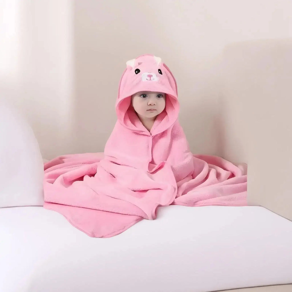 Hooded Coral Velvet Baby Bath Towel Cartoon Baby Elephant Wrap Blanket Super Absorbent Warm Bathrobe Newborn Baby Bath Towel Nova Trendz