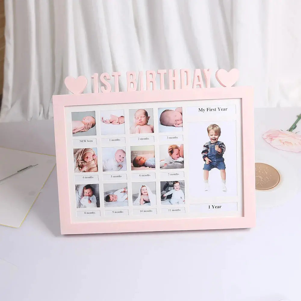 Ylsteed Baby 1ST BIRTHDAY Photo Frame Newborn 12 Month Growth Record Heart Shaped Photo Frame Infant Keepsakes Picture Album Nova Trendz