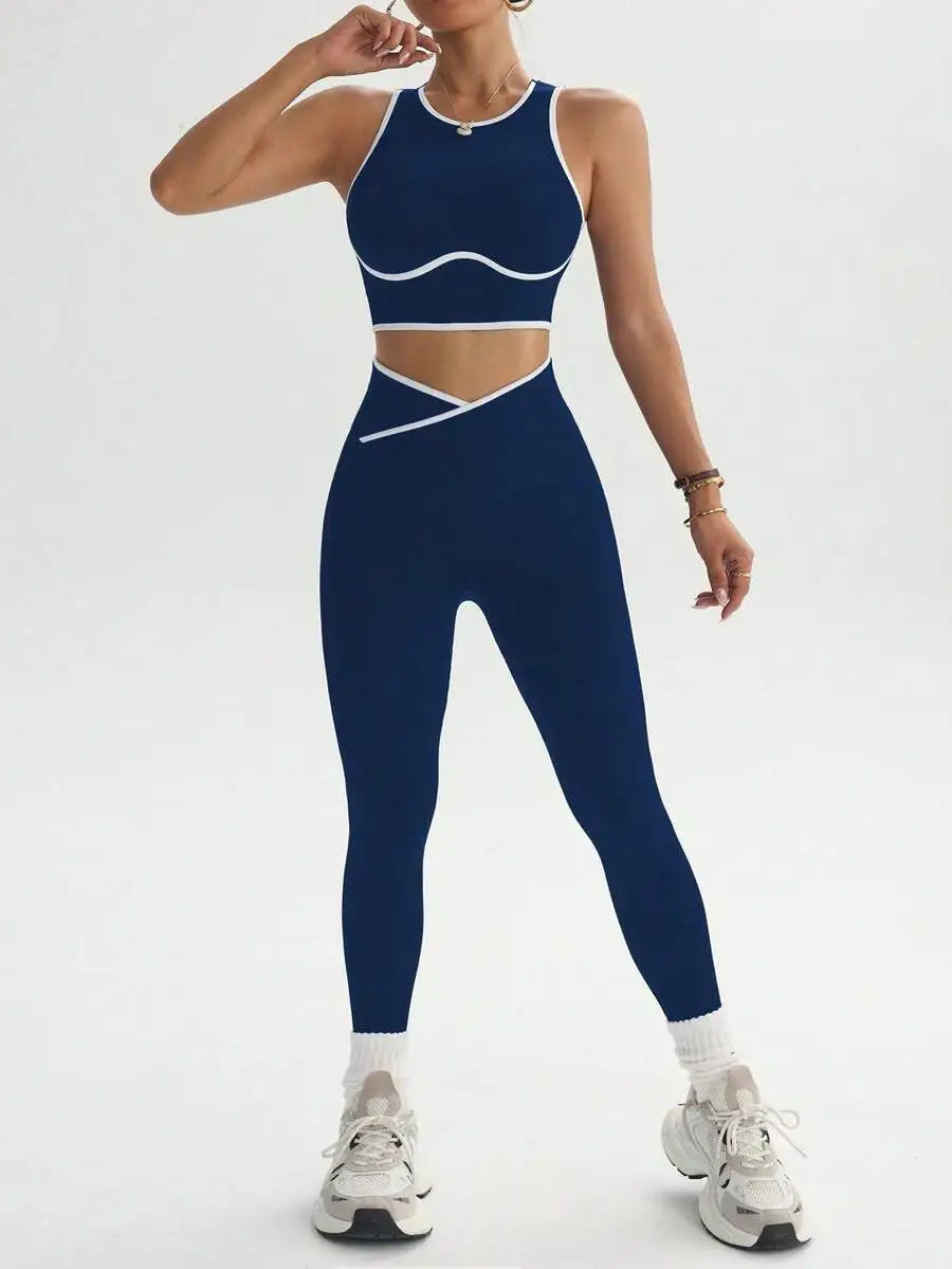 Contrast Trim Hollow Back Camisole And Leggings 2 Piece Sports Suit Breathable Slim Fitness Yoga Workout Tracksuit For Women Nova Trendz