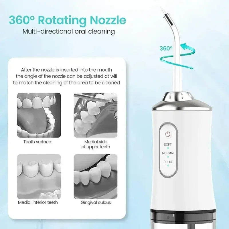 Powerful Battery Electric Pick Ipx7 3 Modes Rechargeable Teeth Cleaning Replacement Tips Oral Irrigator Water Dental Flosser - Nova Trendz