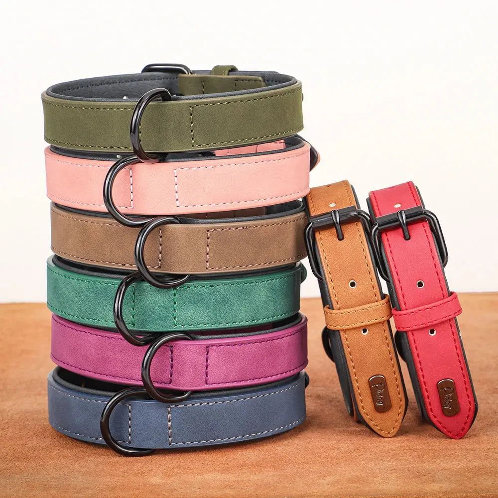 PU Leather Dog Collar Soft Padded Dog Collars Necklace Adjustable Pet Necklace For Small Medium Large Dogs Pitbull Labrador Pug Nova Trendz