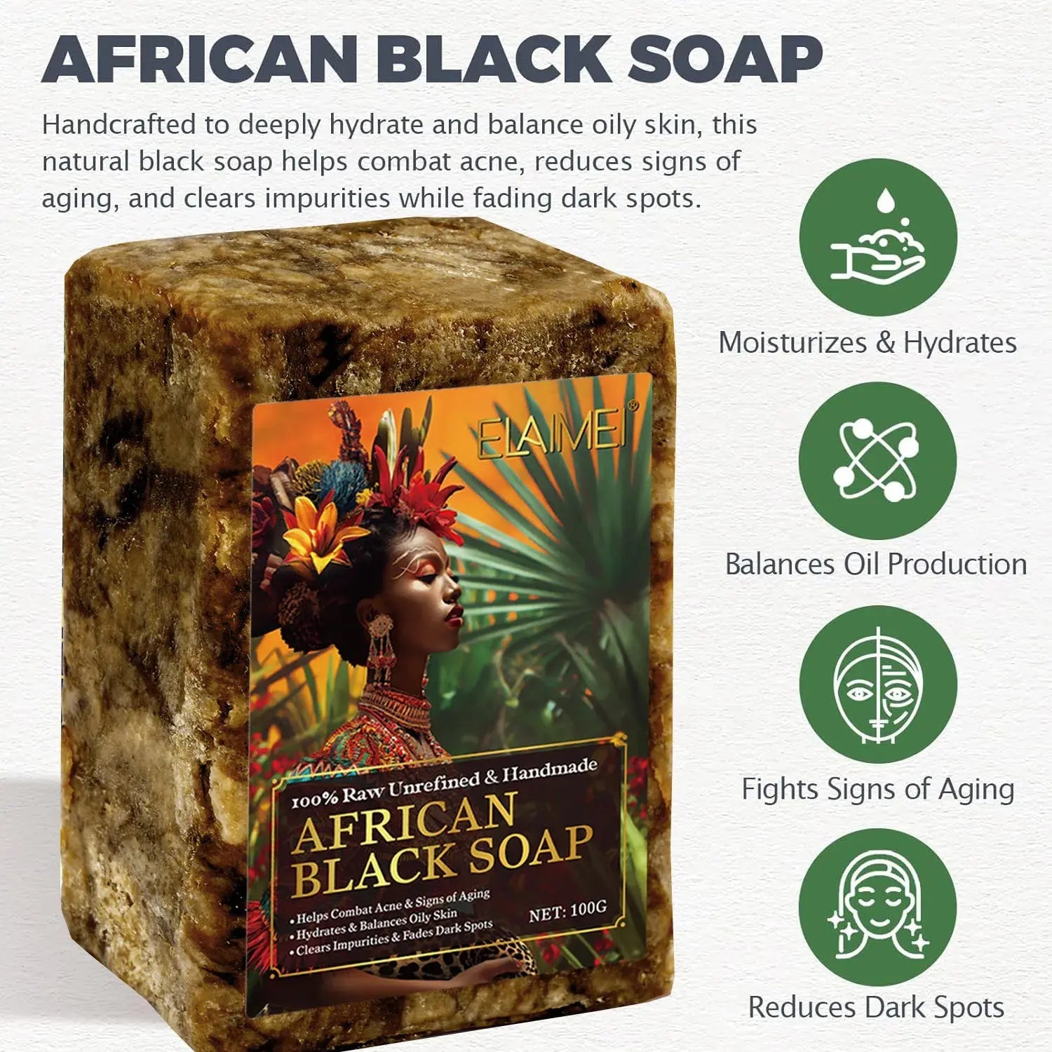 Raw African Black Soap for Oily Skin, Dark Spots  Pure & Natural Ingredients - Organic  Face and Body Wash Soap - Nova Trendz