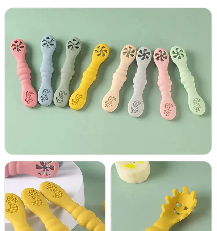 3PCS Silicone Spoon Fork For Baby Utensils Set Feeding Food Toddler Learn To Eat Training Soft Fork Cutlery Children's Tableware Nova Trendz