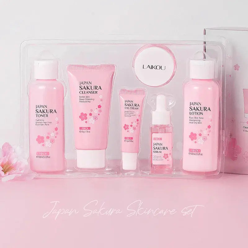 LAIKOU Sakura Skin Care Sets Facial Cleanser Eye Creams Face Cream Serum Lotion Toner Brightening Moisturizing Face Care Kit Nova Trendz