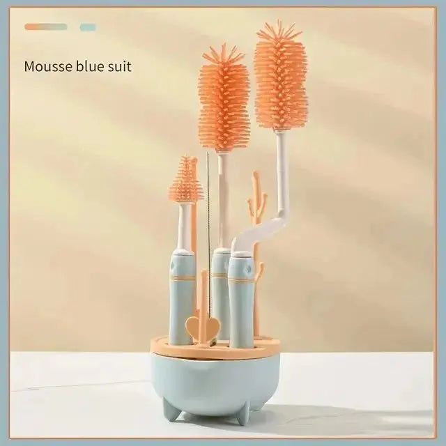 4Pcs Silicone Baby Bottle Brush Long Handle Cleaning Set 360 Degree Rotating Cleaner Nipple Brush Set Feeding Bottles Cleaner Nova Trendz