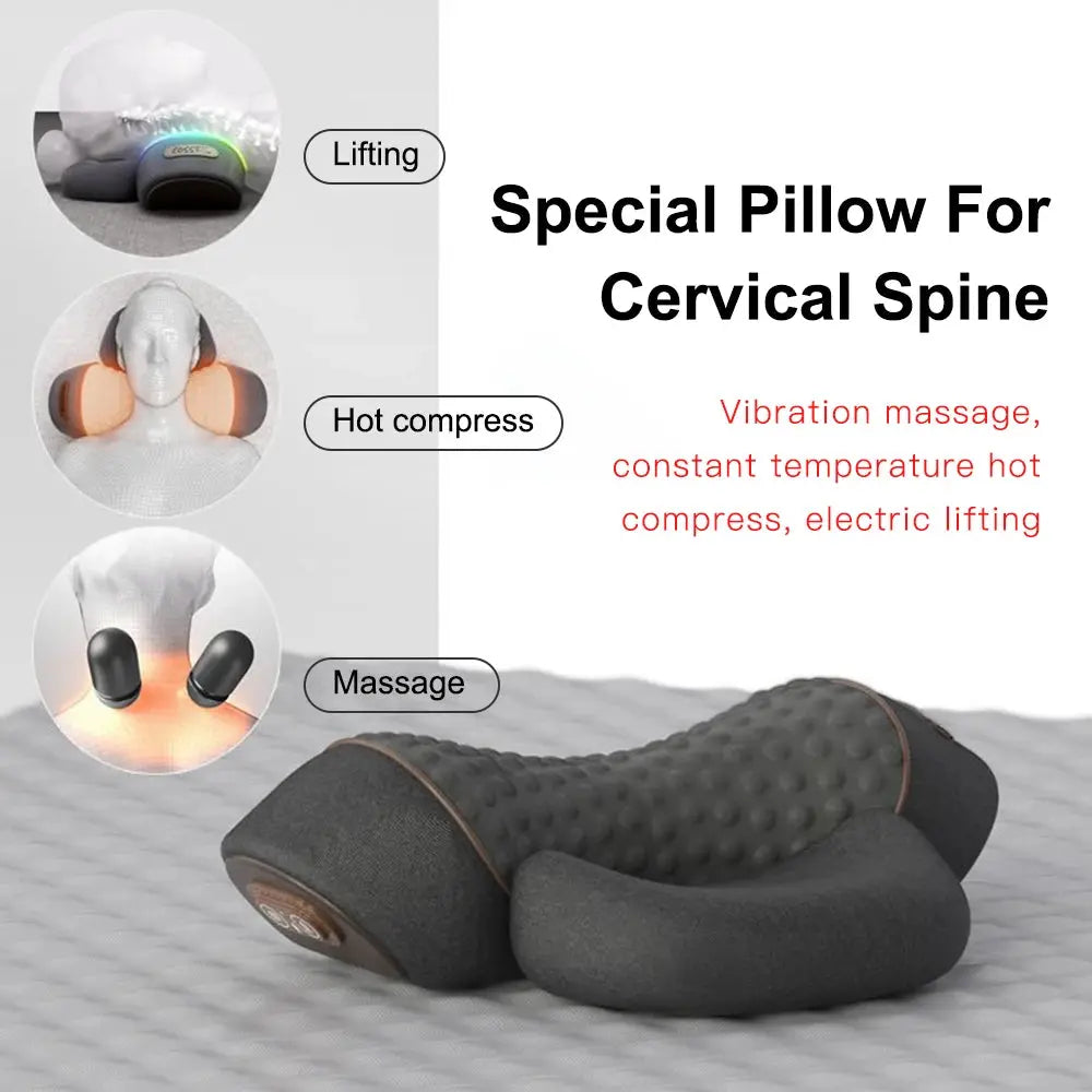 Electric Neck Massager Pillow Vibration Heating Massage Neck Traction Stretcher Support Cervical Spine Pain Relief Sleep Relax Nova Trendz