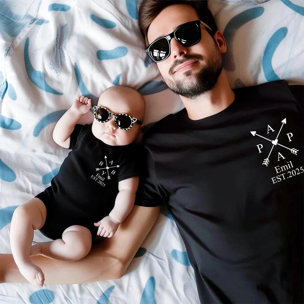 Daddy and Me Outfit Matching Personalized Dad T-shirt and Baby Bodysuit Gift for Father's Day Daddy Baby Family Look Nova Trendz