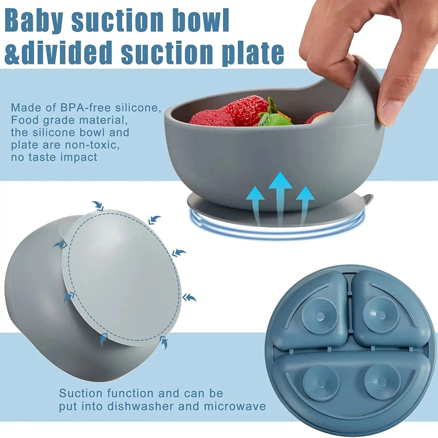 Customized Baby Silicone Feeding Set with Suction Cup Personalized Name Dish Divided Plate Bowl Spoon Cute Kid Eating Tableware Nova Trendz