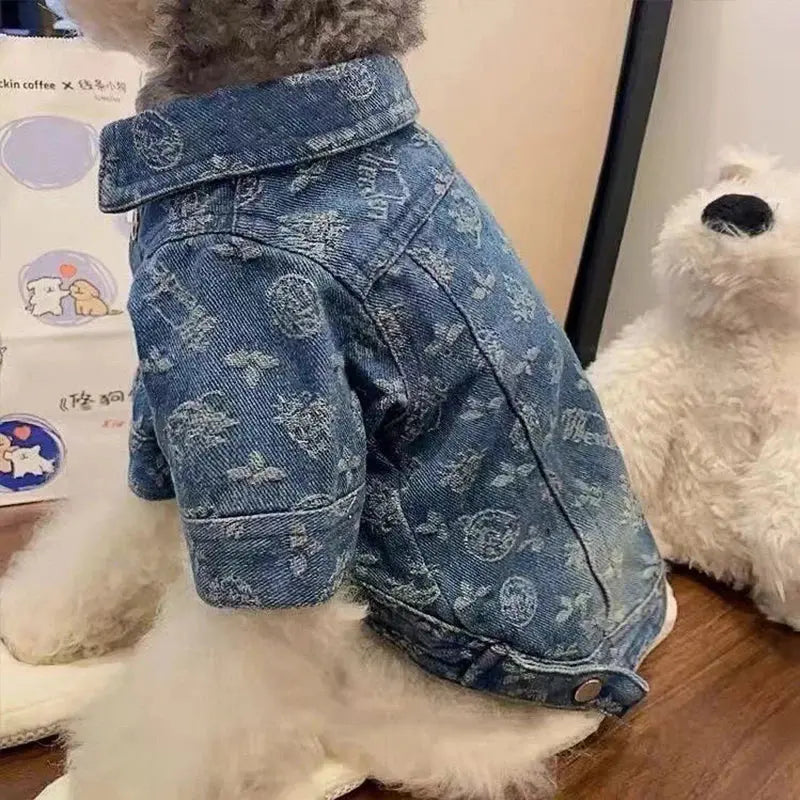 Printing Denim Clothes for Small Medium Dogs Soft Polyester Unisex Cat Overalls Snap Button Coats Autumn Pet Chihuahua Clothing - Nova Trendz