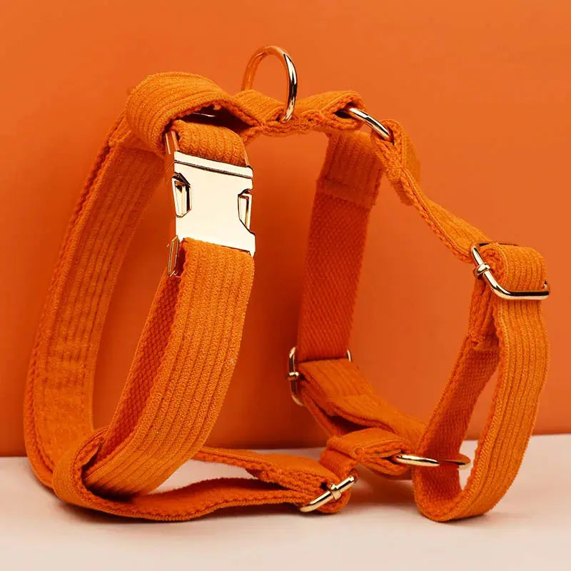 Orange Corduroy Dog Collar And Leash Set For Dogs Custom Engraved Nameplate Pet Supplies Dog Leash Corduroy11 Nova Trendz