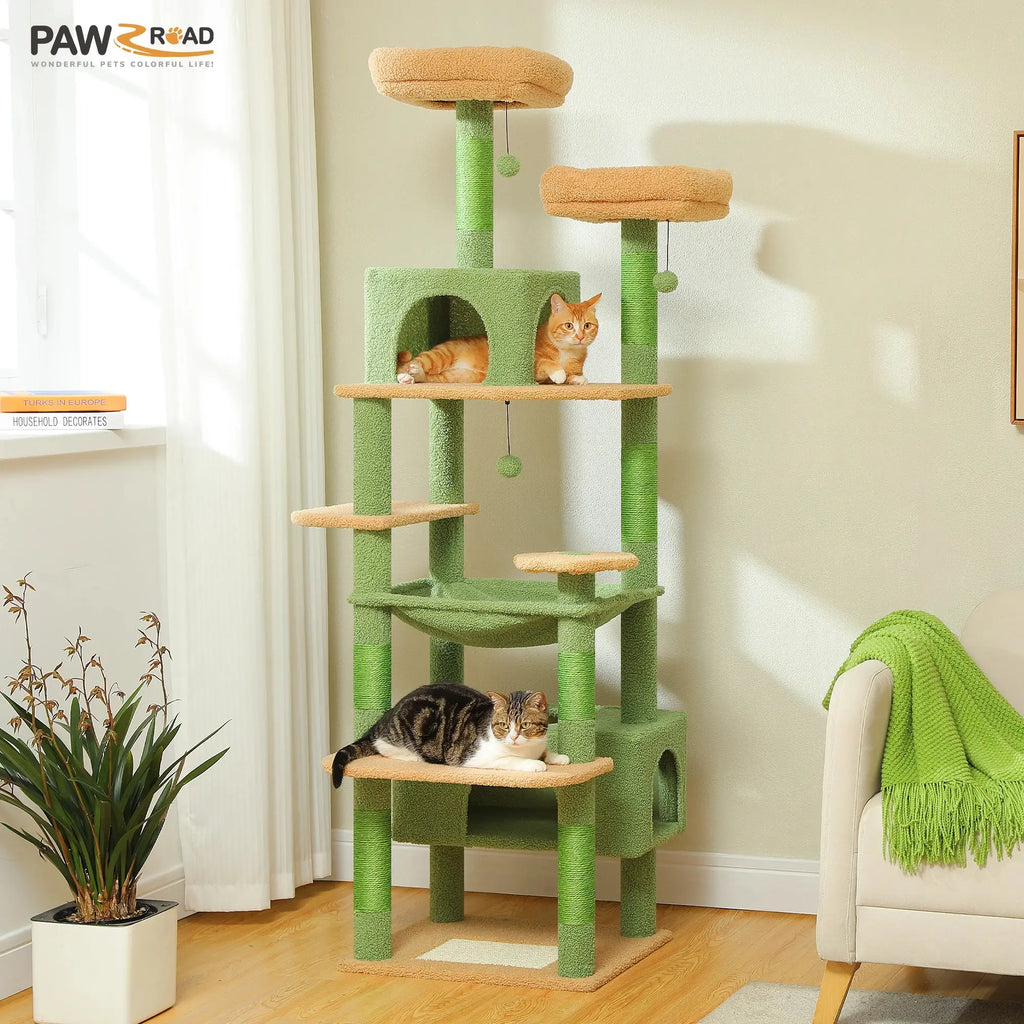 184cm Large Cat Tree Tower for Indoor Cats With Sisal-Covered Scratching Posts Spacious Hammock Padded Perches and Condos Green - Nova Trendz