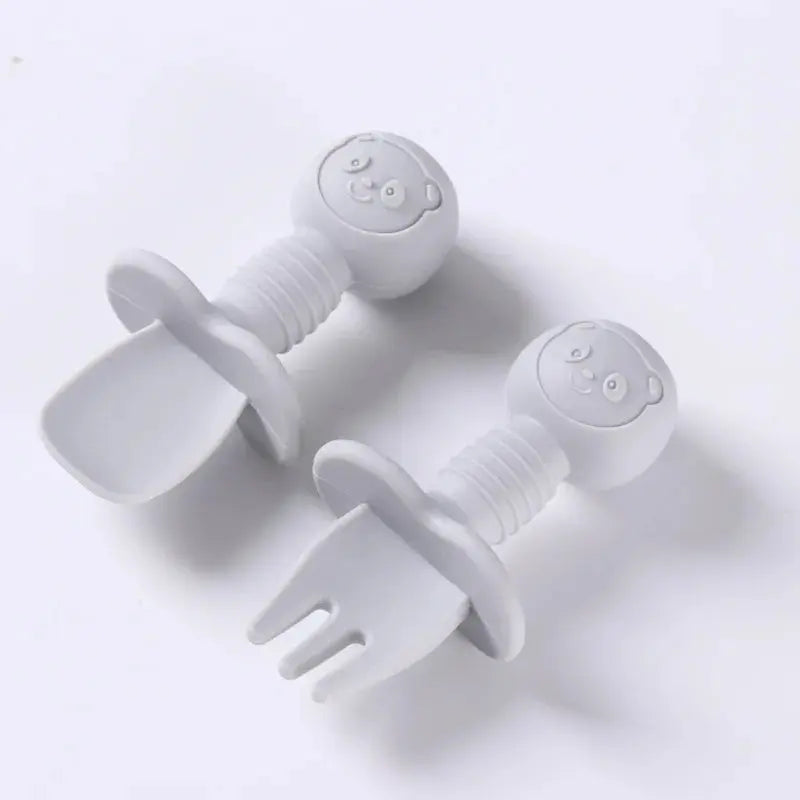 2pcs Food Grade Children Wooden Handle Silicone Spoon Fork Cutlery Baby Training Complementary Food Spoon BabyFeeding Spoon Fork Nova Trendz