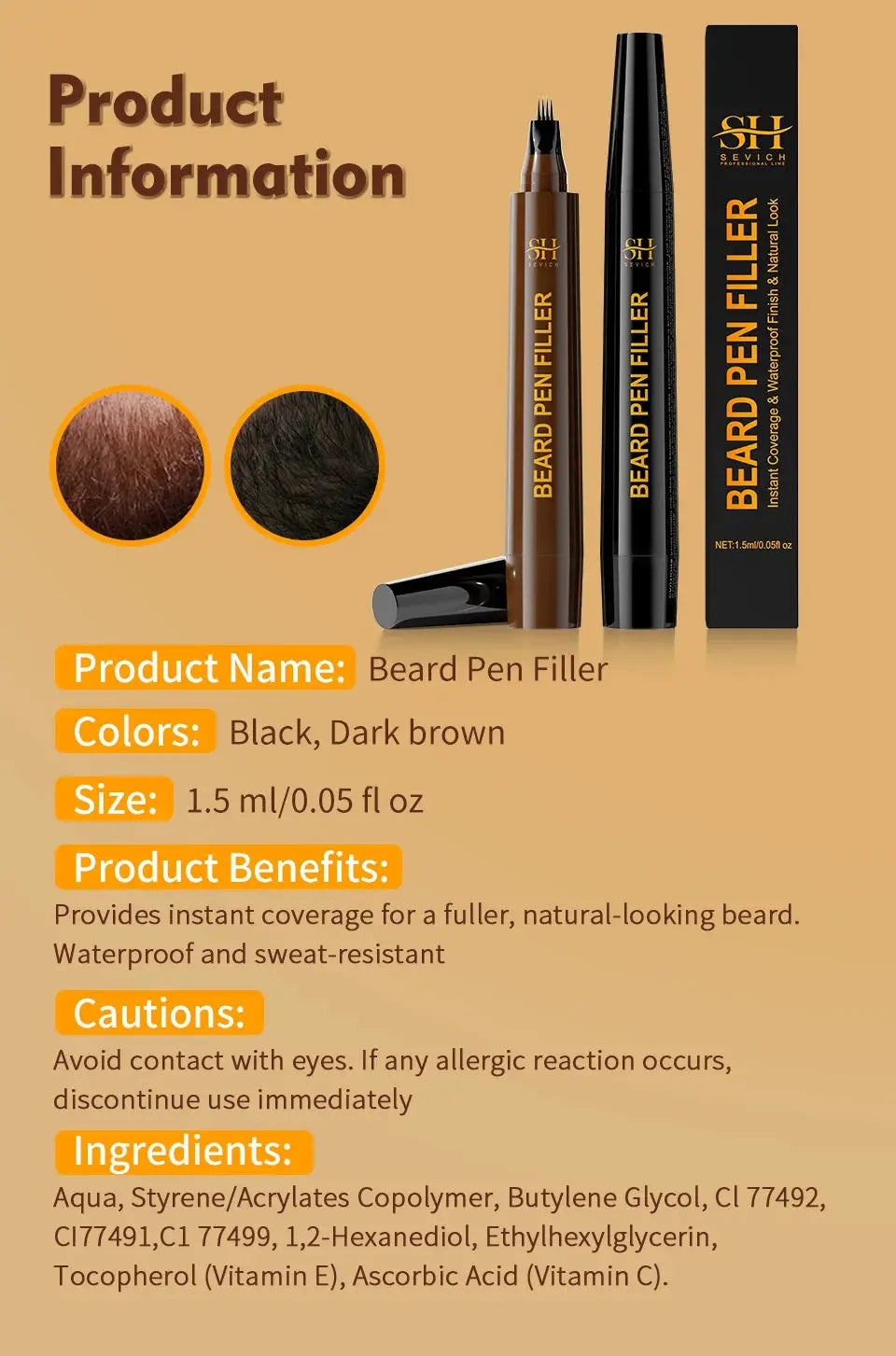 Waterproof Beard Pen Filler Men Moustache Coloring Pen Beard Coloring Filling Enhancer Black Fiber Hair Beard Stuffing Pen Tool Nova Trendz