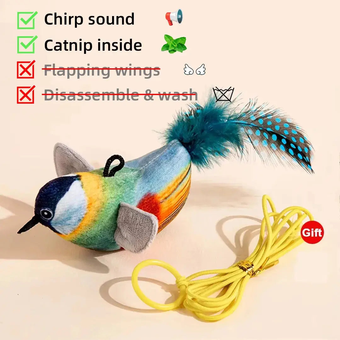Interactive Cat Toys Rechargeable Electric Flapping Wings Bird Cat Toy Sound Chirping Bird Catnip Touch Activated Plush Toy Nova Trendz