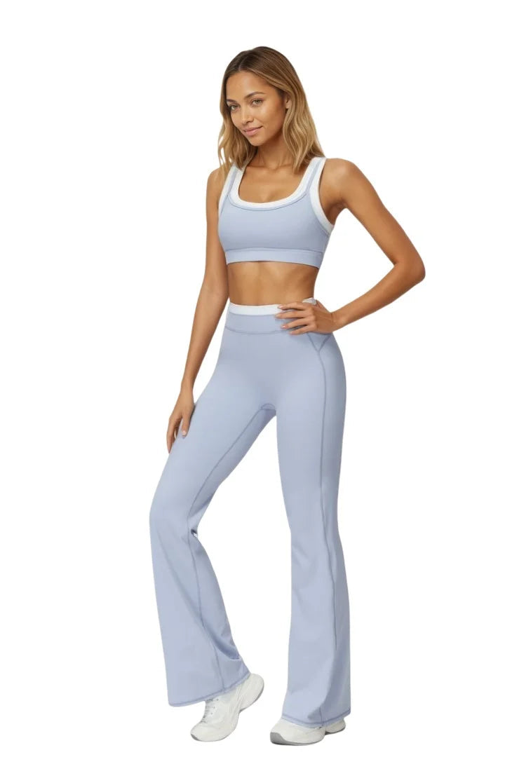 Airila Women's Yoga Set 2 Pcs Sportswear Color Blocked Tracksuit High Waist Flare Crop Top Athletic Gym & Daily Fitness Nova Trendz