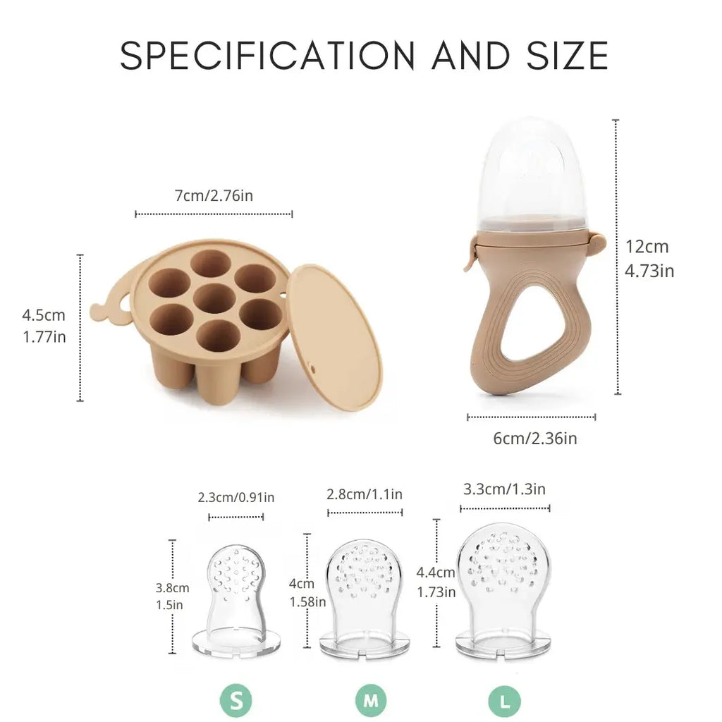 Baby Fruit Feeder Teether Pacifier with Baby Food Freezer Tray Set Silicone Freezable Teether for Fruit Purees Self Feeding Nova Trendz