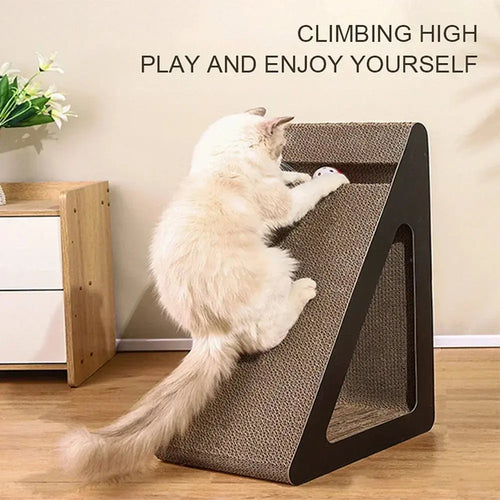 2 in 1 Cat Scratcher Cardboard Triangles Shaped Cat Scratching Board With Ball Wear-resistant Cat Clawing Board For Indoor Cat Nova Trendz
