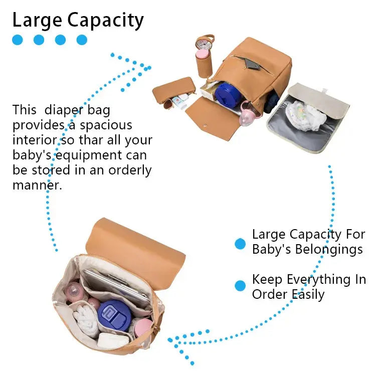 PU Leather Baby Diaper Bag Backpack For Moms Large Capacity Nappy Bag with Changing Pad Stroller Straps baby bags organizer Nova Trendz