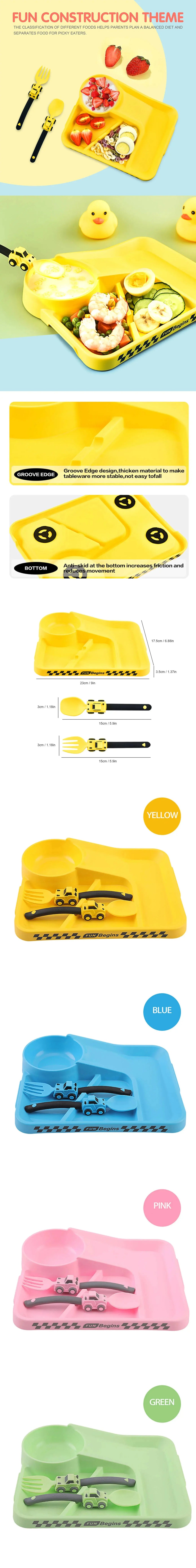 Children's Feeding Dish Set of Dishes for Baby Stuff Suction Cup Plate Aesthetic Tableware for Kids Plates Utensils Dinner Kit Nova Trendz