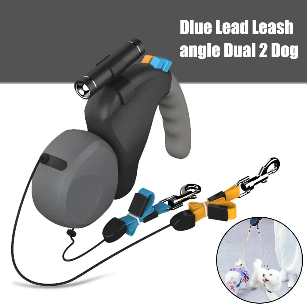 For 2 Dogs Walking Pet Traction Rope Belt Retractable Adjustable Double with Light Dual Dog Rope Leash Rotation Pet Rope Nova Trendz