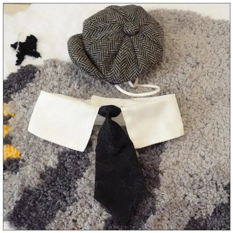 Funny Pet Cat Hat Gentleman's Hat Beret Tie Bathing Blood Gangster Handsome Cosplay Photo Prop Dog Halloween Costume Nova Trendz