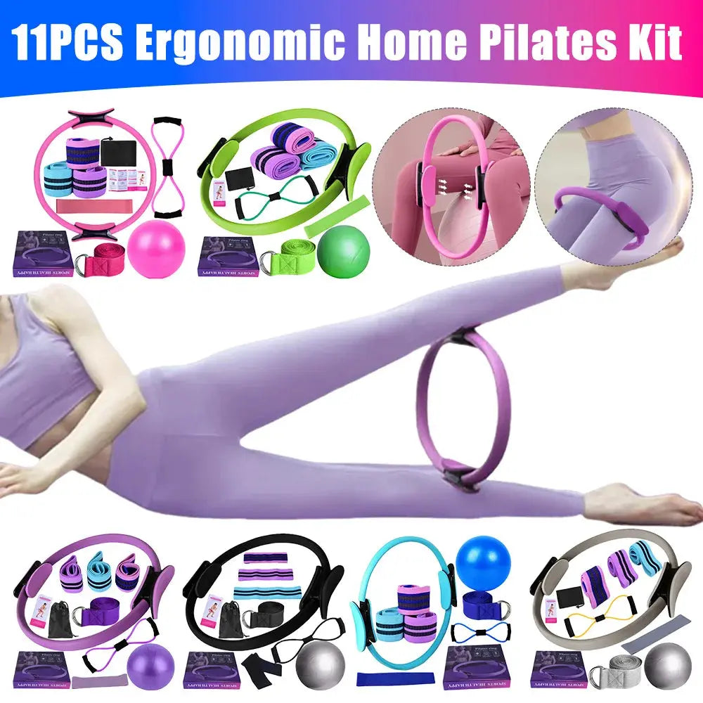 11PCS Pilates Loop Yoga Set 8 Resistance Band/Yoga Band Home Workout Pilates Ring Set Multifunctional Workout Set Yoga Equipment Nova Trendz