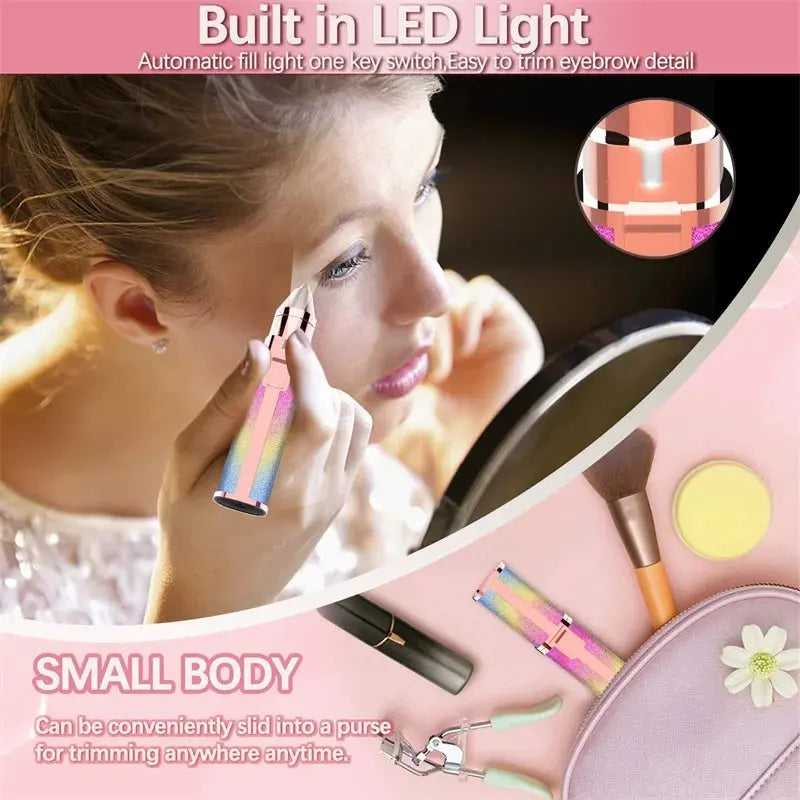 2 In1 Electric Eyebrow Trimmer Painless Eye Brow Mini Shaver Razors Portable Facial Hair Remover Women Built-in LED Light Nova Trendz