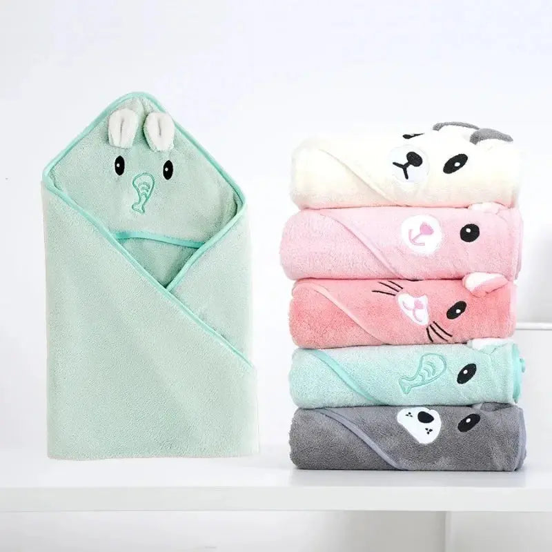 Hooded Coral Velvet Baby Bath Towel Cartoon Baby Elephant Wrap Blanket Super Absorbent Warm Bathrobe Newborn Baby Bath Towel Nova Trendz