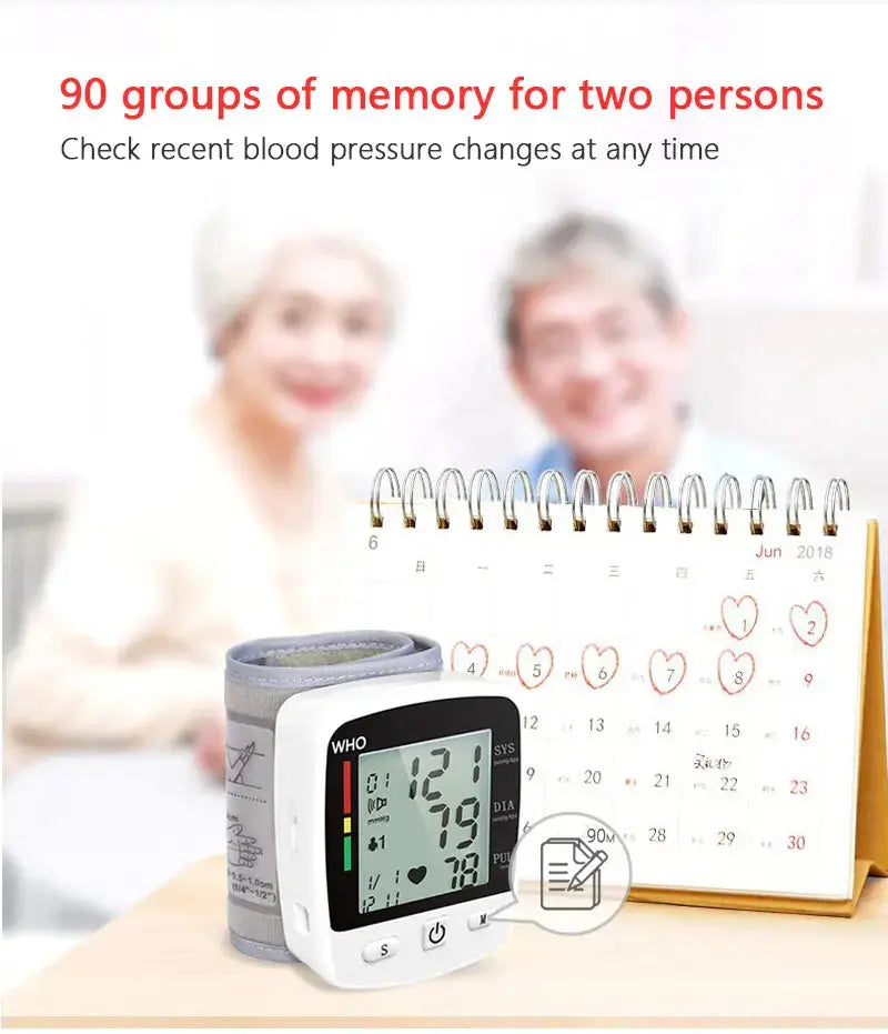 Digital Blood Pressure Monitor Wrist Tensiometer Electronic Sphygmomanometer  Tonometer with LCD, 2 X 90 Memory Rechargeable Nova Trendz