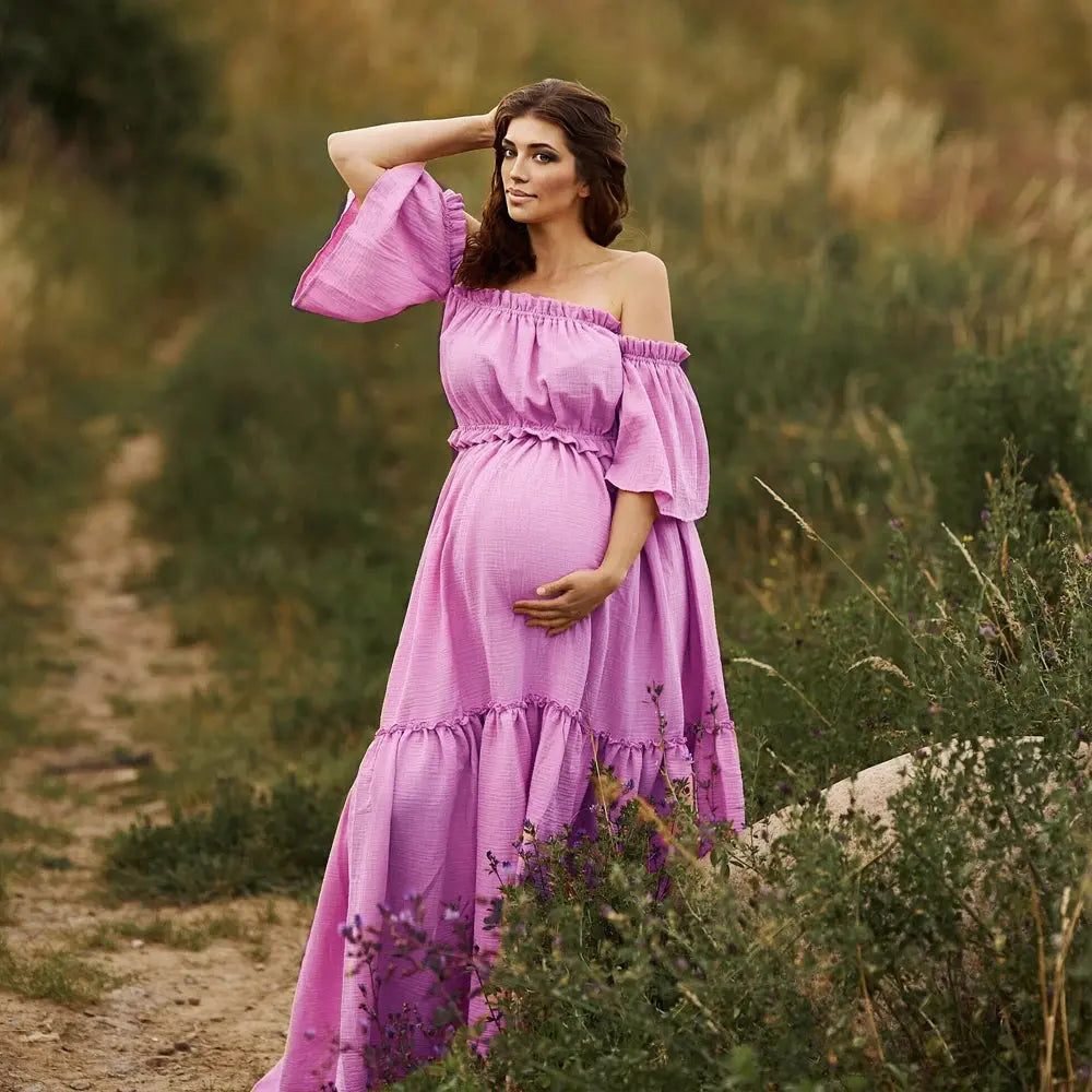 Women Boho Dress Comfortable Linen Cotton Maternity Clothing Vintage  Short Sleeve Dress For Pregnancy Photo Shoot Nova Trendz