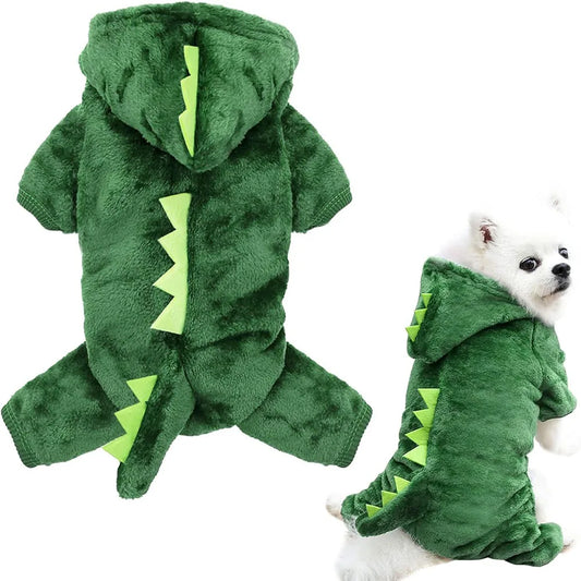 Dinosaur Pet Costume Cat and Dog Halloween Costume Cute Pet Dino Hoodie for Small Dogs Winter Warm Outfits Puppy Fleece Clothes